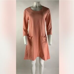 Fresh Produce Sz S 100% Cotton Fit & Flare Dress Peach 3/4 Sleeve Pullover